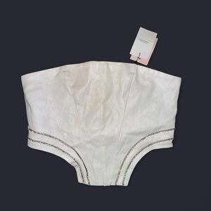 Missguided White Diamante Corset Top XL | Shimmer Faux Leather Partywear Bustier